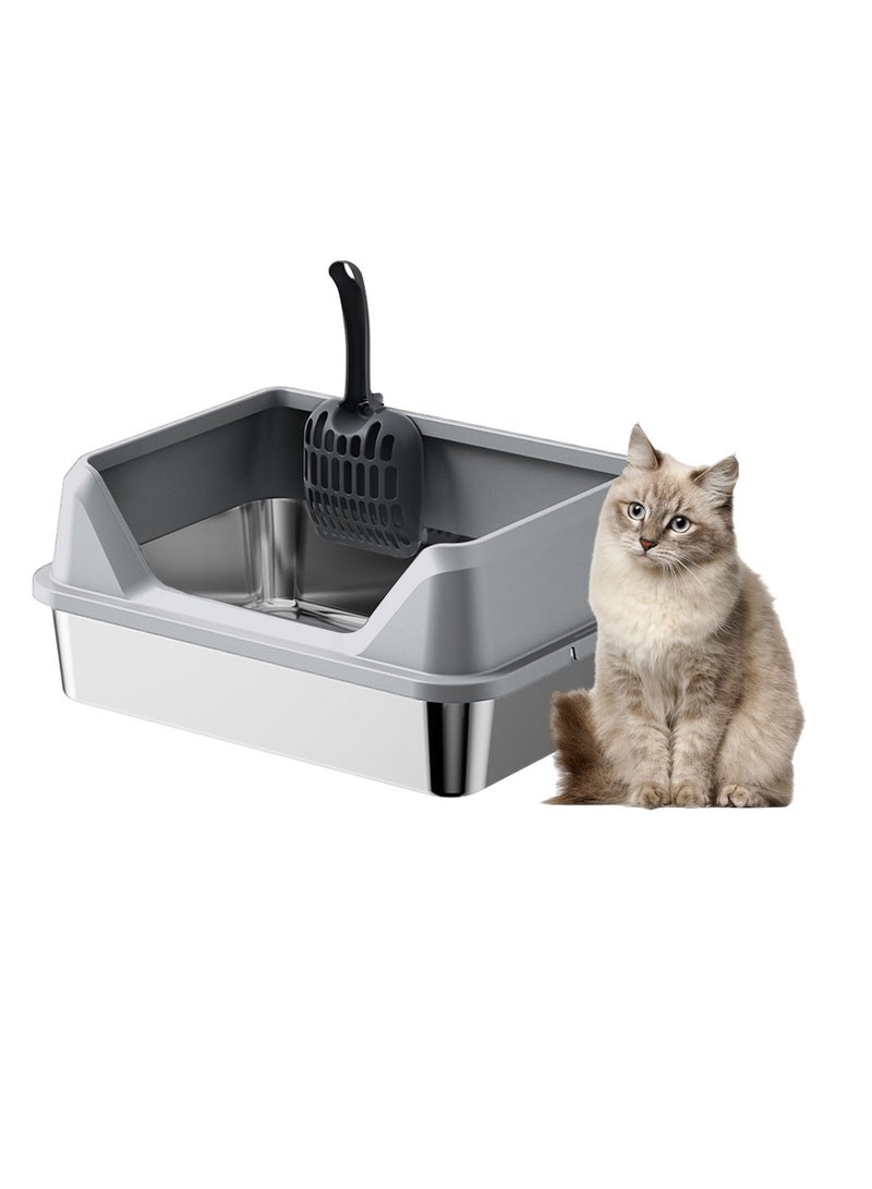 كيدل صندوق رمل قطط من الفولاذ المقاوم للصدأ مع حوض معدني ذو جوانب عالية لحيوانات صغيرة مع مجرفة غير لاصقة - Image 1